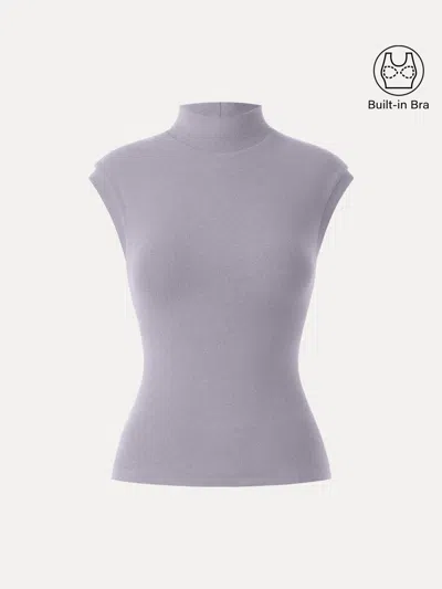 Oglmove Stretch Cotton Mock Neck Cap Sleeve Brami Top In Purple Fog
