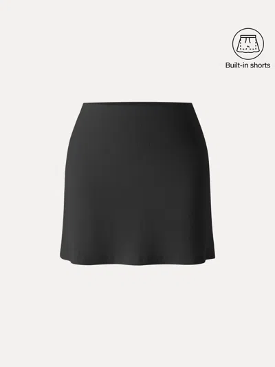 Oglmove Stretch Cotton Pointelle A-line Mini Skirt With Built-in Shorts In Black