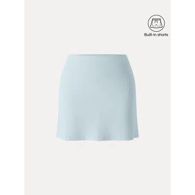 Oglmove Stretch Cotton Pointelle A-line Mini Skirt With Built-in Shorts In Blue