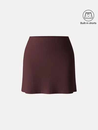 Oglmove Stretch Cotton Pointelle A-line Mini Skirt With Built-in Shorts In Burgundy