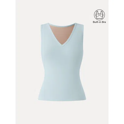 Oglmove Stretch Cotton Pointelle V-neck Sleeveless Bra Tank In Blue