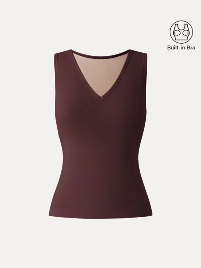 Oglmove Stretch Cotton Pointelle V-neck Sleeveless Bra Tank In Burgundy
