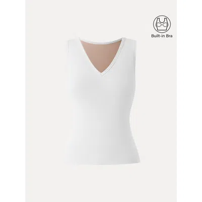 Oglmove Stretch Cotton Pointelle V-neck Sleeveless Bra Tank In White