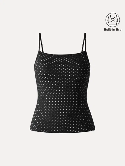 Oglmove Stretch Cotton Polka Dot Adujstable Spaghetti Bra Top In Black