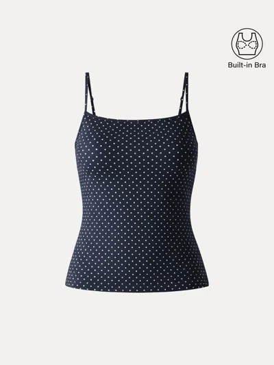 Oglmove Stretch Cotton Polka Dot Adujstable Spaghetti Bra Top In Blue