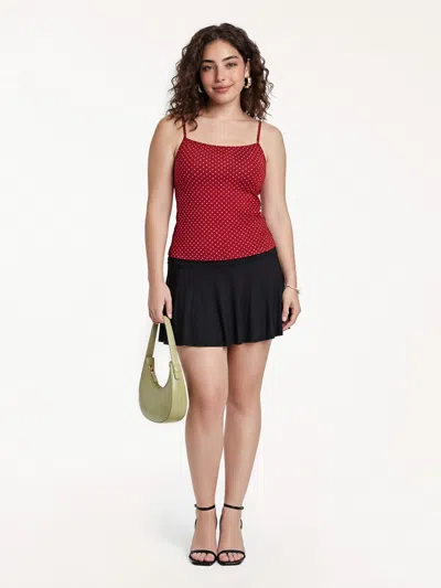 Oglmove Stretch Cotton Polka Dot Adujstable Spaghetti Bra Top In Red