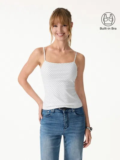 Oglmove Stretch Cotton Polka Dot Adujstable Spaghetti Bra Top In White
