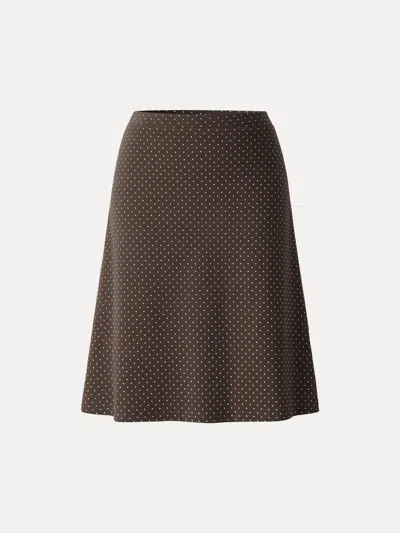 Oglmove Stretch Cotton Polka Dot A-line Flare Skirt In Brown