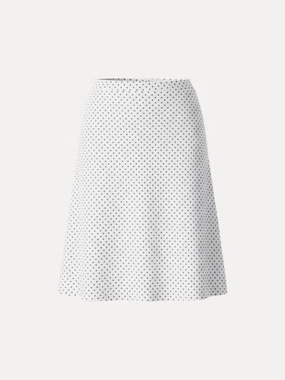 Oglmove Stretch Cotton Polka Dot A-line Flare Skirt In White