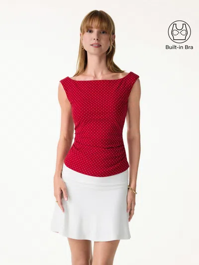 Oglmove Stretch Cotton Polka Dot Boatneck Ruched Bra Top