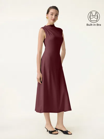 Oglmove Stretch Cotton Refined Mockneck Flared Midi Bra Dress In Red