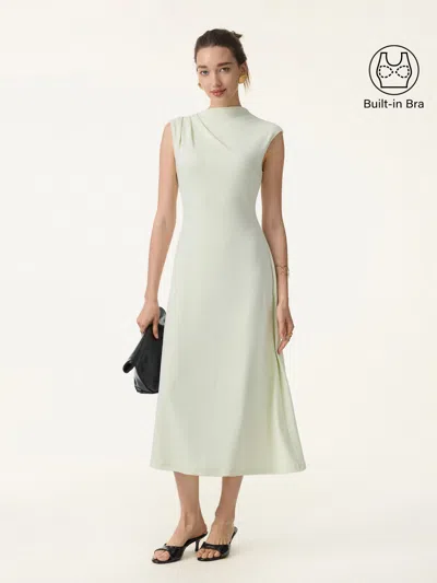 Oglmove Stretch Cotton Refined Mockneck Flared Midi Bra Dress In Pink