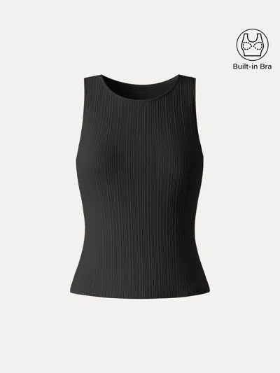 Oglmove Stretch Cotton Ribbed Round Neck Bra Tank In Black
