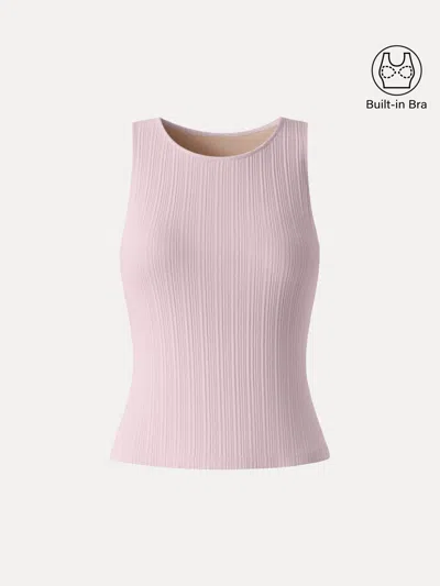 Oglmove Stretch Cotton Ribbed Round Neck Bra Tank In Pink