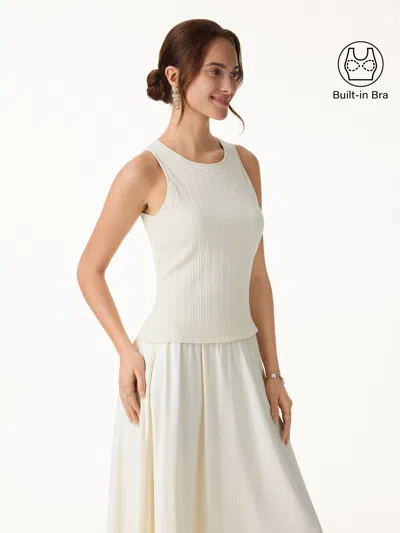 Oglmove Stretch Cotton Ribbed Round Neck Bra Tank In White