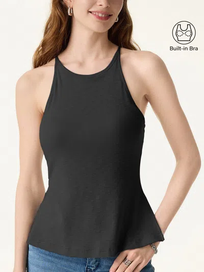 Oglmove Stretch Cotton Side Slit Everyday Bra Tank In Black