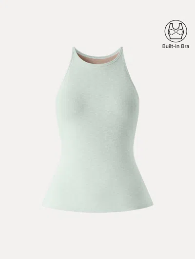 Oglmove Stretch Cotton Side Slit Everyday Bra Tank In Blue