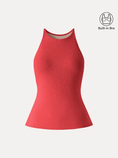 Oglmove Stretch Cotton Side Slit Everyday Bra Tank In Red