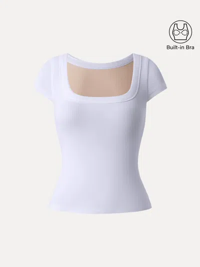 Oglmove Stretch Cotton Square Neck Cap Sleeve Bra Top