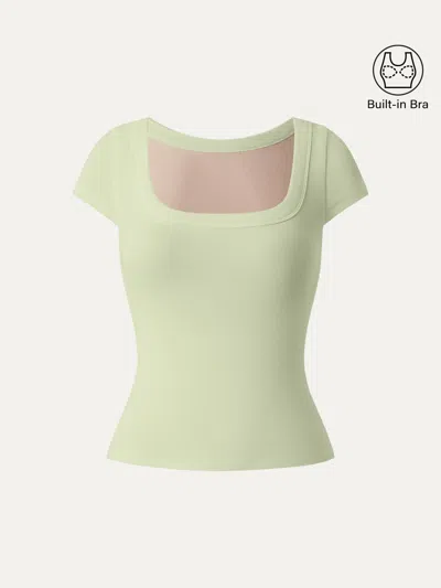 Oglmove Stretch Cotton Square Neck Cap Sleeve Bra Top