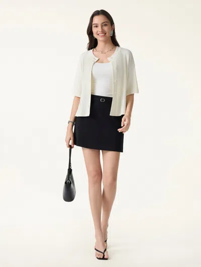 Oglmove Stretch Cotton Textured Button-up Elbow Sleeve Cardigan