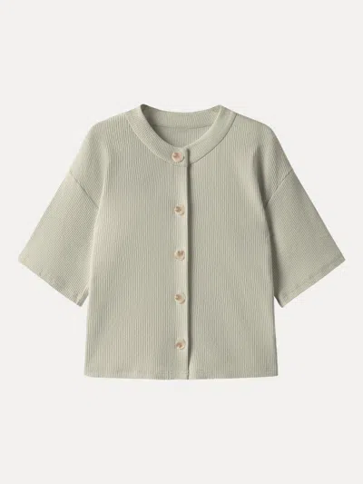 Oglmove Stretch Cotton Textured Button-up Elbow Sleeve Cardigan