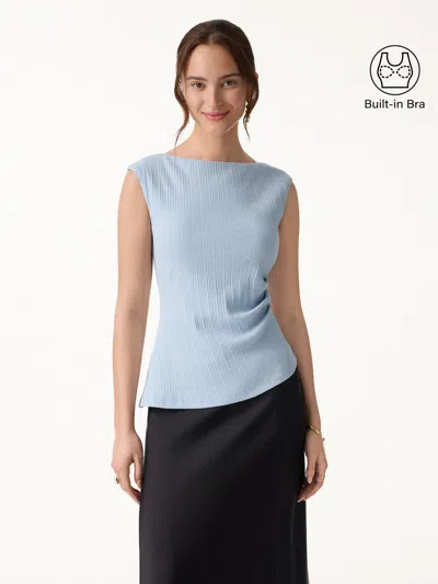 Oglmove Stretch Cotton Tucked Asymmetrical Hem Bra Top In Blue