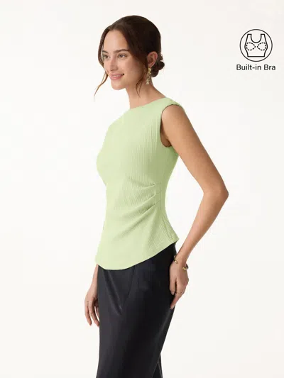 Oglmove Stretch Cotton Tucked Asymmetrical Hem Bra Top In Green