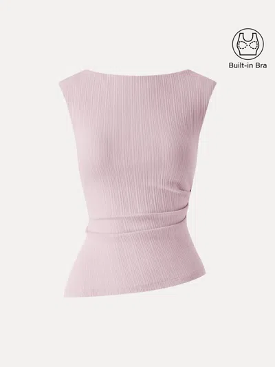 Oglmove Stretch Cotton Tucked Asymmetrical Hem Bra Top In Pink