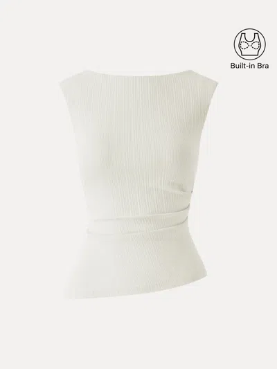 Oglmove Stretch Cotton Tucked Asymmetrical Hem Bra Top In White