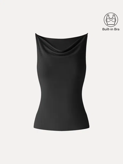 Oglmove Stretch Linen Cowl Neck Bra Tank In Black