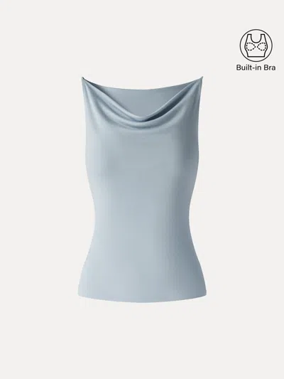 Oglmove Stretch Linen Cowl Neck Bra Tank In Blue
