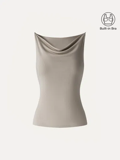 Oglmove Stretch Linen Cowl Neck Bra Tank In Gray