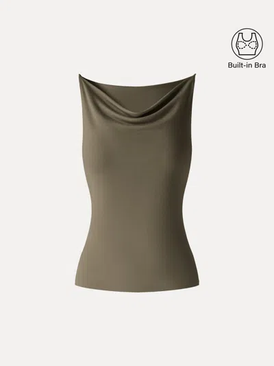 Oglmove Stretch Linen Cowl Neck Bra Tank In Green