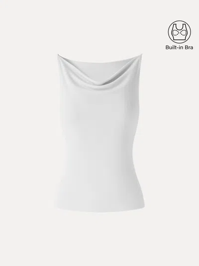 Oglmove Stretch Linen Cowl Neck Bra Tank In White