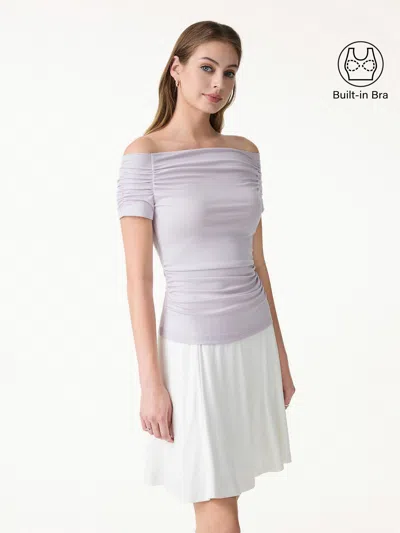Oglmove Stretch Lyocell Off-shoulder Ruched Bra Top In Pink