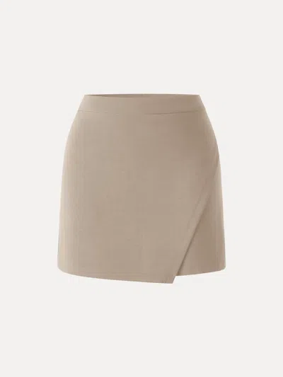 Oglmove Stretch Mid Rise Pull-on Tailored Skort In Brown