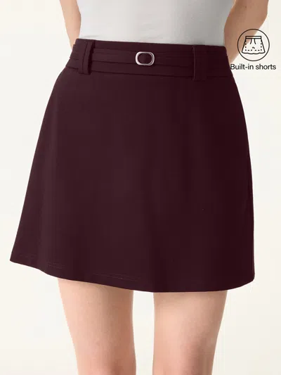 Oglmove Stretch Ponte A-line Mini Skort With Pockets In Burgundy