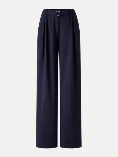 Oglmove Stretch Ponte High-rise Belted Wide-leg Pants With Pockets In Blue