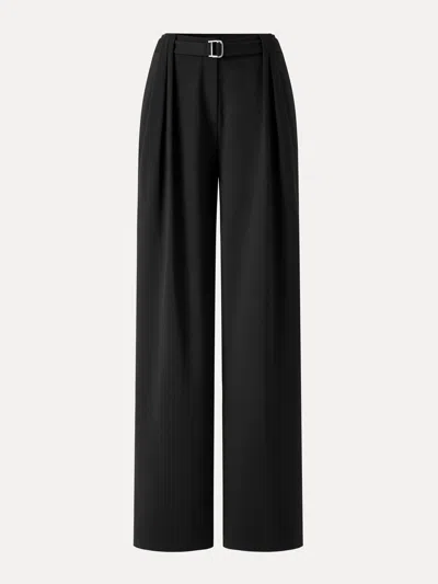 Oglmove Stretch Ponte High-rise Belted Wide-leg Pants With Pockets In Pure Black