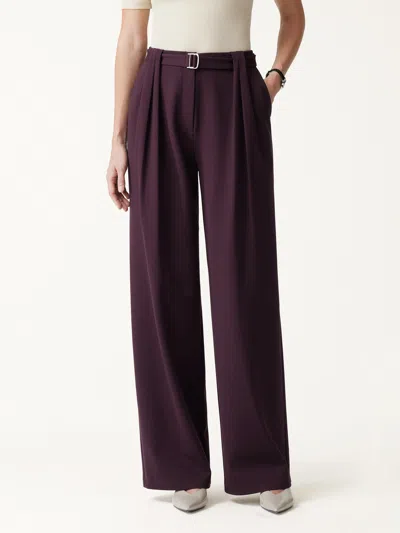 Oglmove Stretch Ponte High-rise Belted Wide-leg Pants With Pockets In Purple