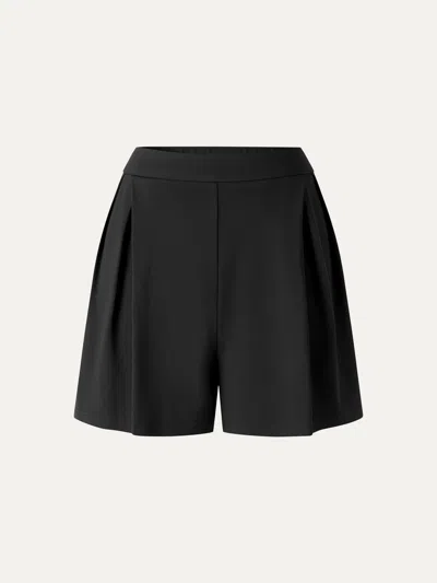 Oglmove Stretch Ponte Pleated Wide Leg Shorts In Black