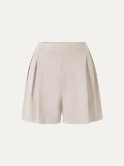 Oglmove Stretch Ponte Pleated Wide Leg Shorts In Neutral
