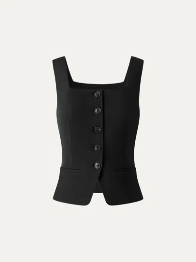 Oglmove Stretch Ponte Square Neck Cropped Waistcoat With Pockets In Black
