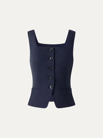 Oglmove Stretch Ponte Square Neck Cropped Waistcoat With Pockets In Multi