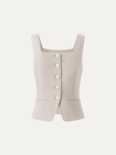 Oglmove Stretch Ponte Square Neck Cropped Waistcoat With Pockets In Neutral