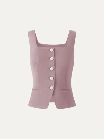 Oglmove Stretch Ponte Square Neck Cropped Waistcoat With Pockets In Pink