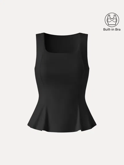 Oglmove Stretch Ponte Square Neck Peplum Bra Top In Black