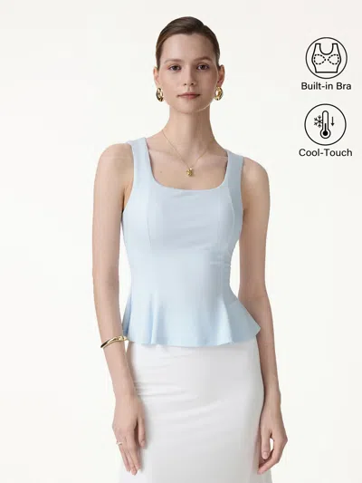 Oglmove Stretch Ponte Square Neck Peplum Bra Top In Blue