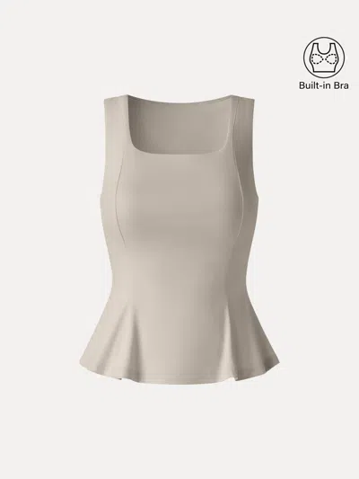 Oglmove Stretch Ponte Square Neck Peplum Bra Top In Gray